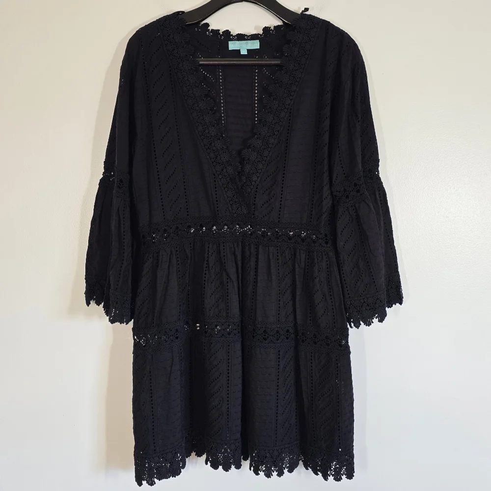 Melissa Odabash Victoria Broderie Anglaise Tiered Mini Dress Black Medium - Picture 7 of 12